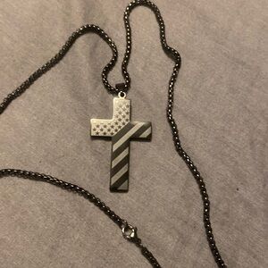 Fashion letter textured cross pendant necklace